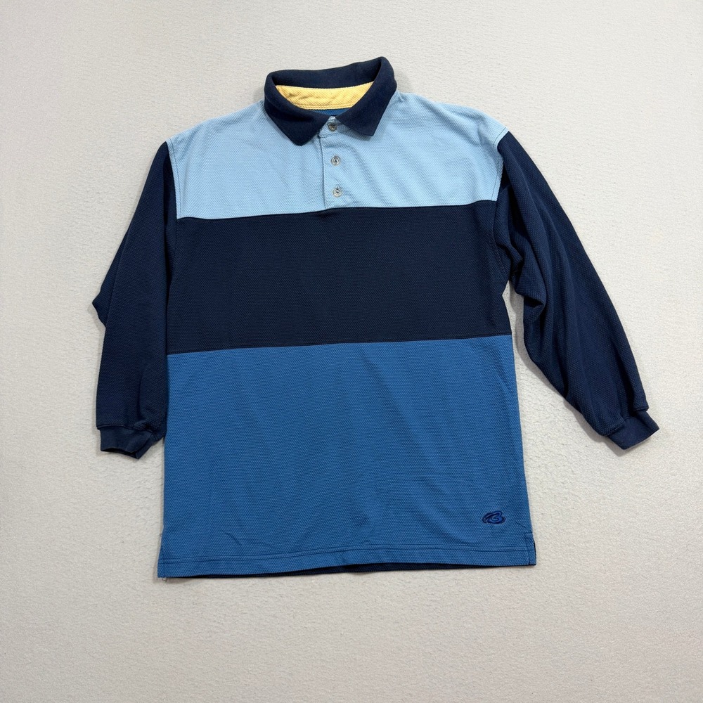 Vintage Bugle Boy Polo Rugby Shirt Small Colorblock Long Sleeve Textured Knit